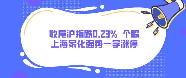 收尾沪指跌0.23%  个股上海家化强势一字涨停