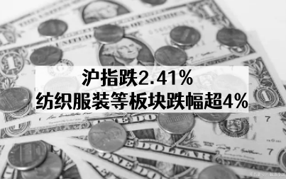 沪指跌2.41%  纺织服装等板块跌幅超4%